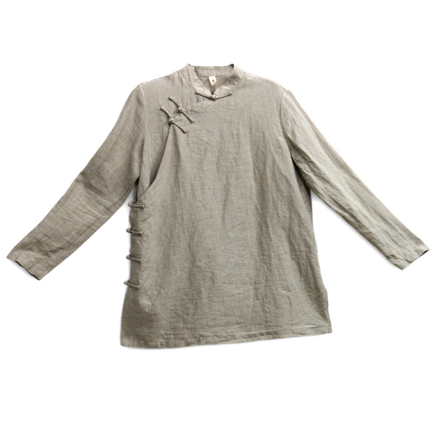 古石后原创布衣复古棉麻盘扣立领宽松禅修服女茶道服中款休闲上衣