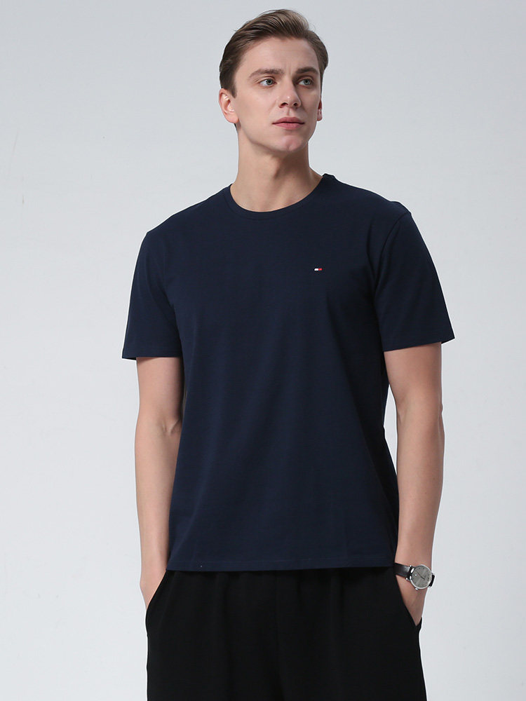 tommyhilfiger汤米t恤男装短袖纯棉经典旗标休闲圆领纯色打底衫