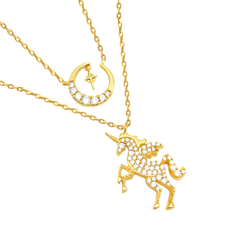 ihush俏物悄语女士独角兽星月叠戴项链h1903xddgd022项链