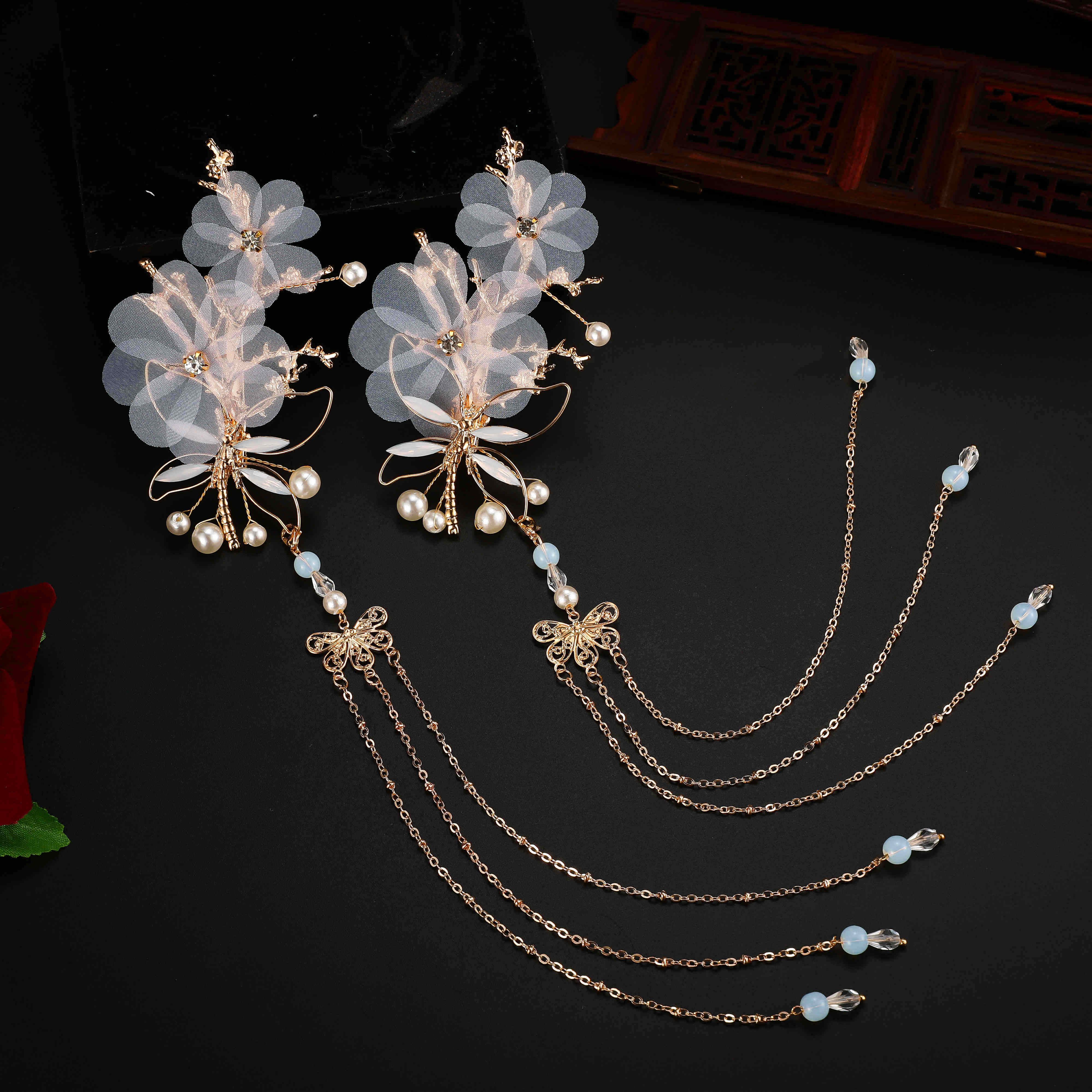 汉服头饰流苏古装配饰儿童古代饰品蜻蜓发夹边夹仙气古风发饰步摇