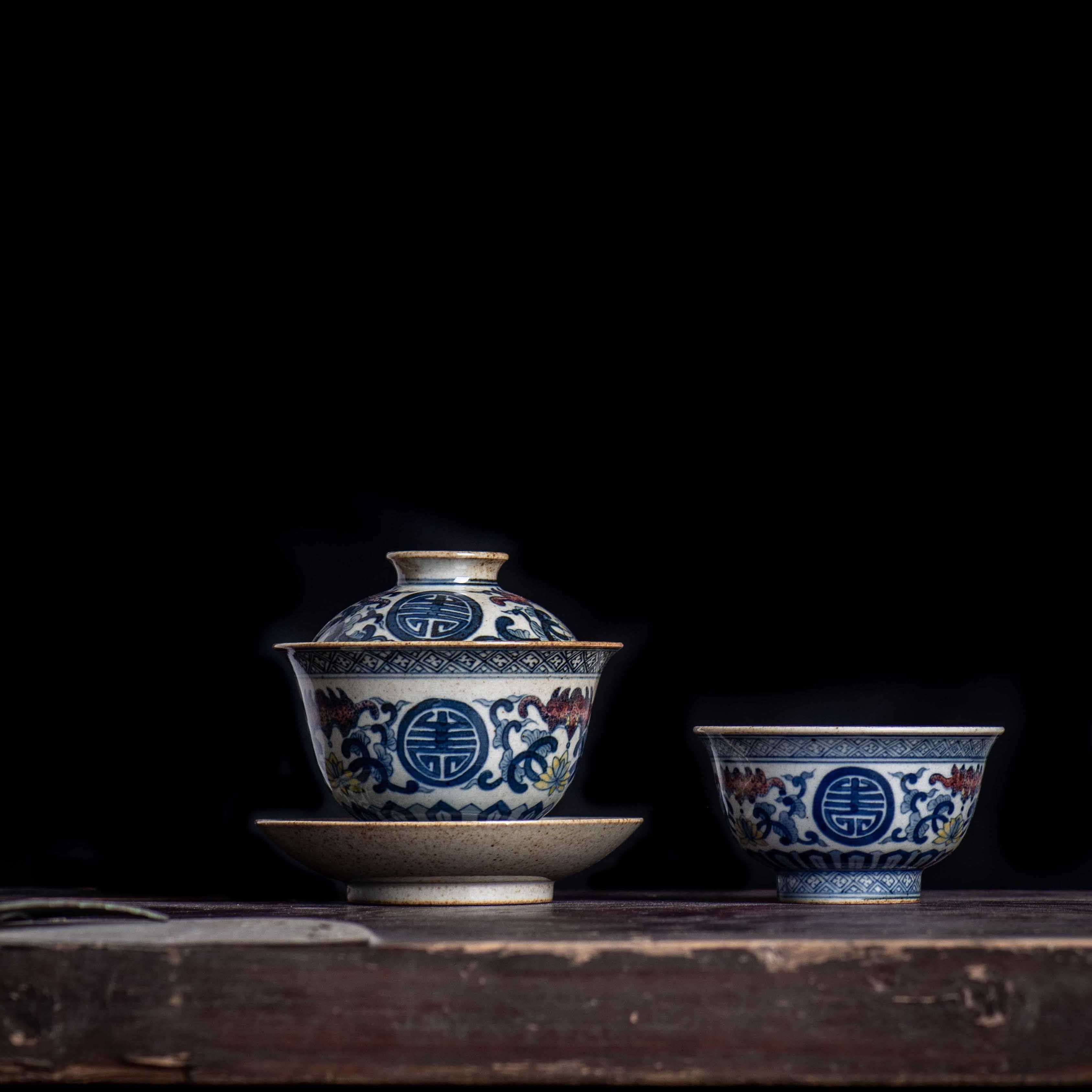 独清老味青花福寿茶盏主人茶杯景德镇陶瓷手工茶具茶杯