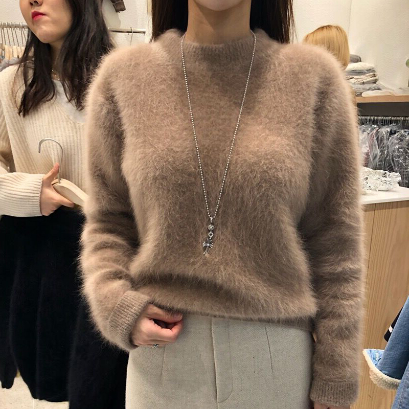 秋冬cec外穿套头保暖宽松水貂绒貂毛毛衣