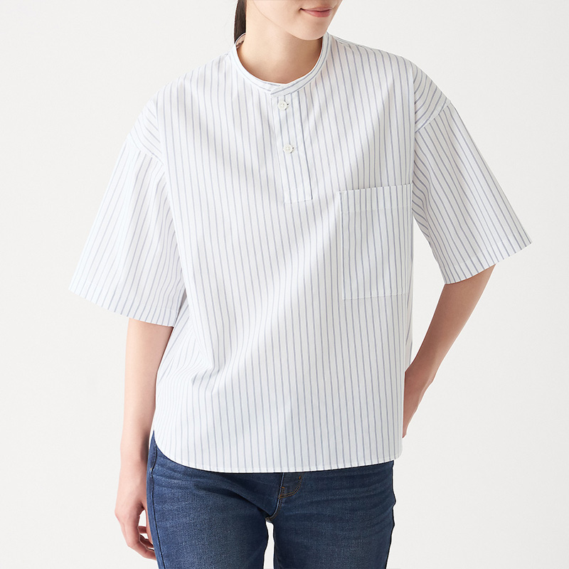 无印良品 MUJI 女式 棉混弹力 短袖罩衫