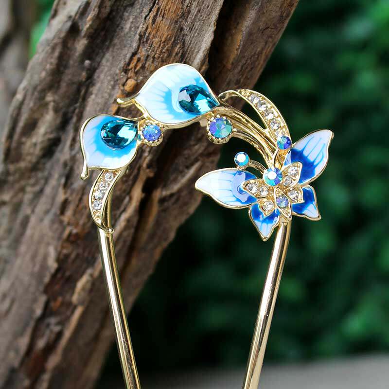 国韵工艺景泰蓝簪子金属古风发簪盘发饰品头饰古装步摇中式发钗