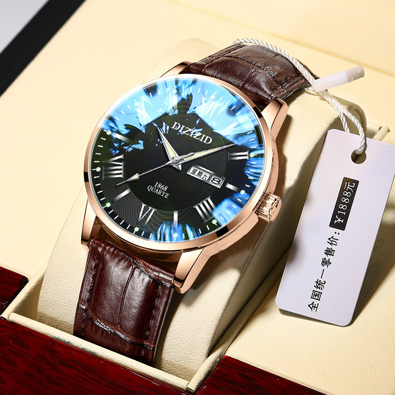 新概念手表男士真皮带款十大机械表防水高中学生潮流品牌电子石英