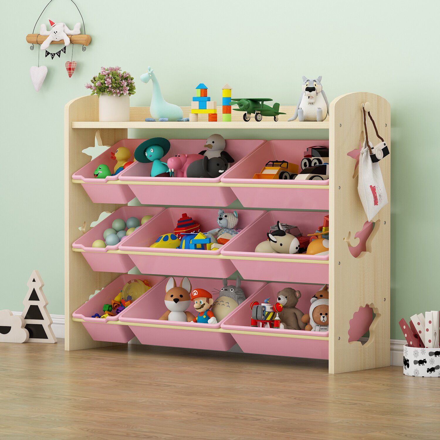 实木儿童玩具收纳宝宝书架绘本玩具架子置物架多层儿童储物架