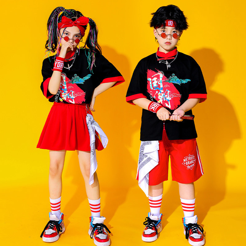 儿童演出服街舞国潮嘻哈男童童装潮牌模特走秀儿童演出服