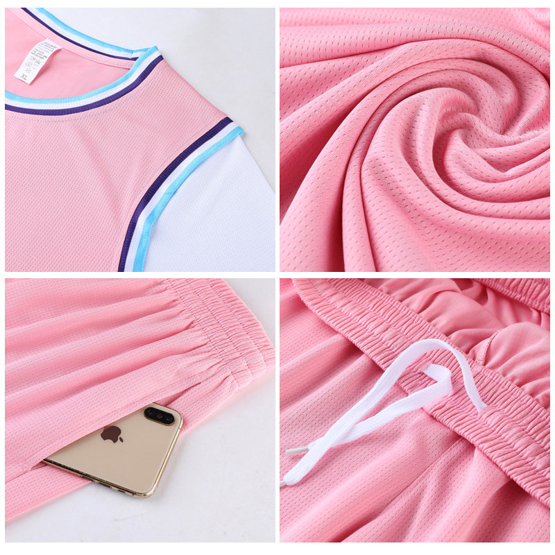 篮球服套装假两件件套球衣定制粉色男女运动训练篮球服