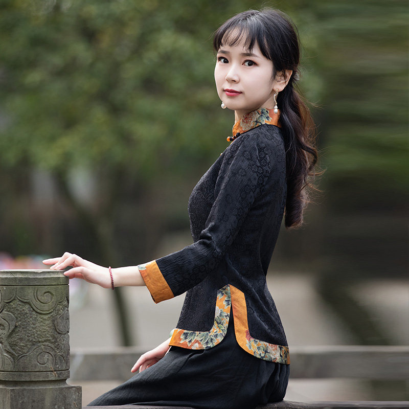 如意风唐装女中国风中式盘扣上衣年轻复古偏襟禅意茶服女外套女装
