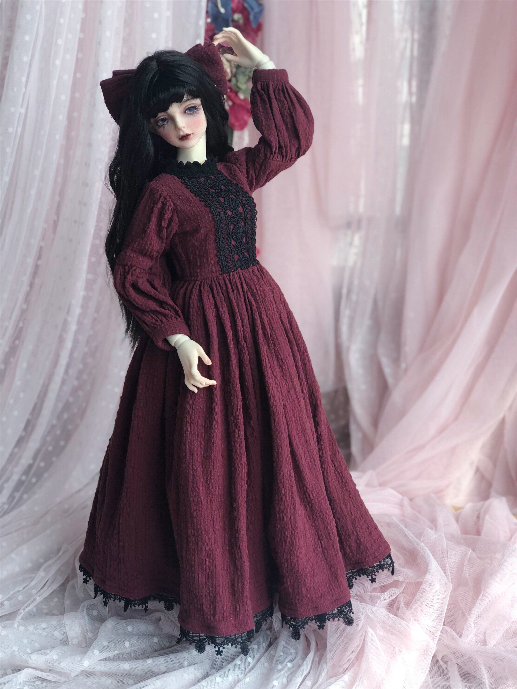 bjd暗红young暖洋洋长裙色系暗红色2分二分娃3分bjd