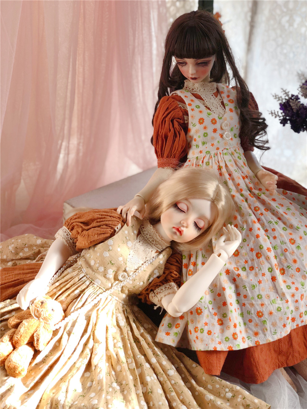 bjd砖红young暖洋洋套装森系碎花咖啡3分洋装bjd娃娃