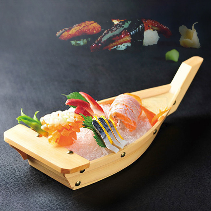 寿司船竹船木船日式刺身船干冰料理自助餐海鲜拼盘盘
