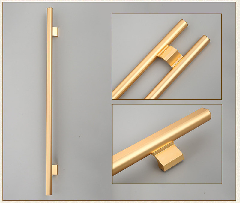 双开玻璃门拉手黑色铝合金木门把手有框门拉手包边大门把手金色长