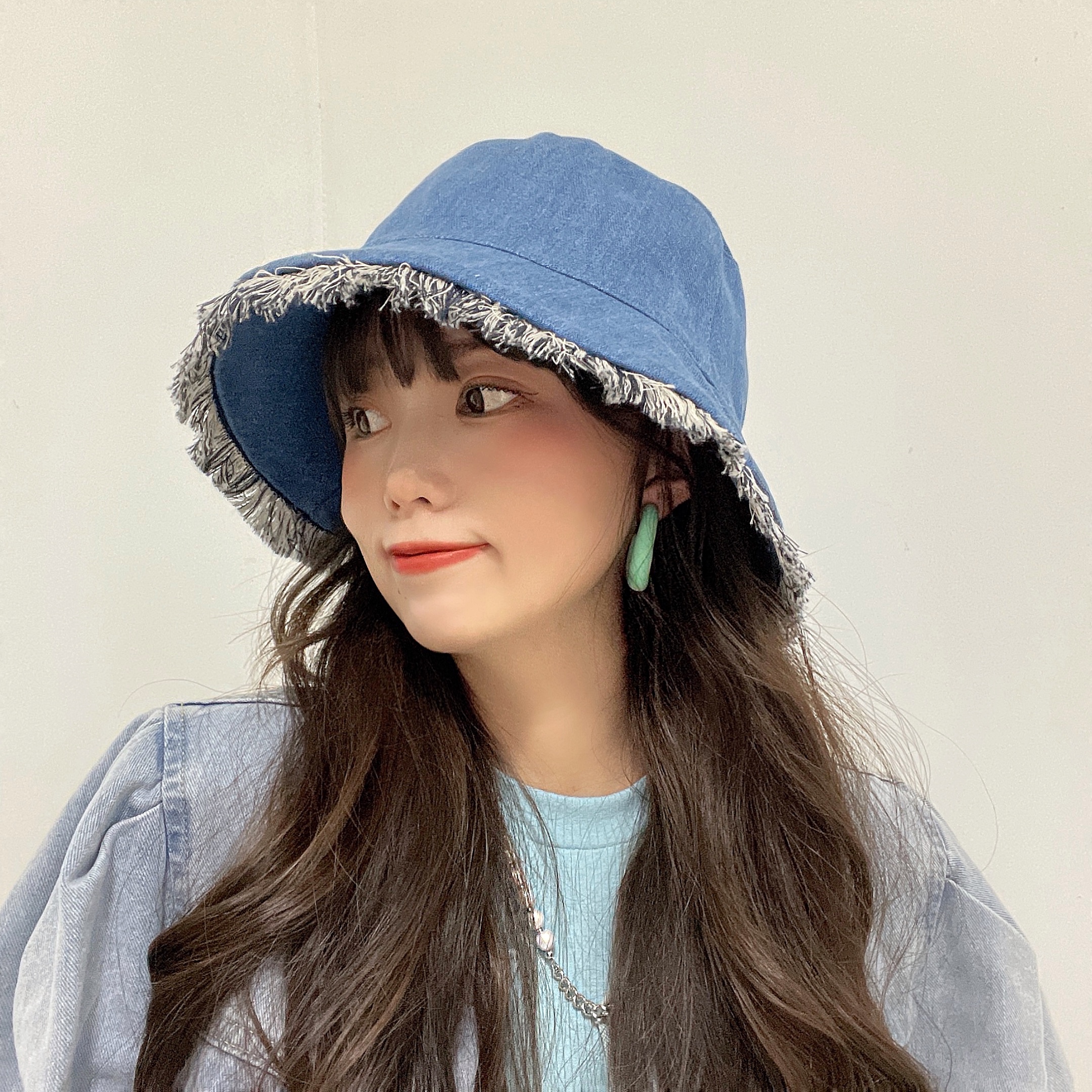 双笙欧尼ins韩系牛仔渔夫帽女大檐防晒遮阳帽帽子