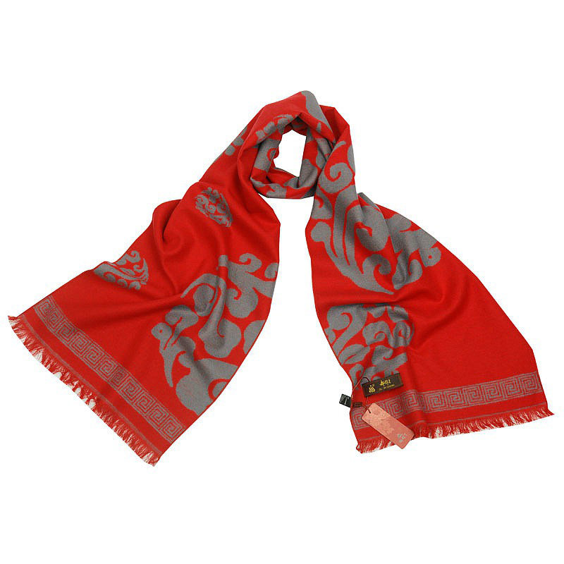 都锦生桑蚕丝拉绒长围巾真丝保暖双面围巾中国风红色礼盒装年礼