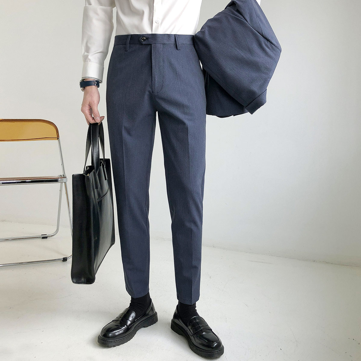 春夏新款西裤男修身小脚纯色百搭英伦男士休闲裤商务正装西装裤子