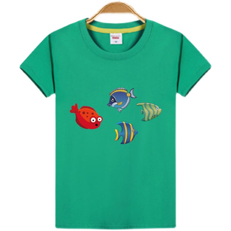 鲨鱼衣服儿童纯棉海洋世界鲸鱼章鱼海豹学生水母t恤