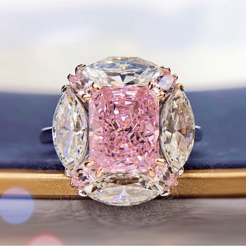 高级迪恩戒指粉钻10克拉钻石人工雷迪恩钻戒鸽子蛋戒指