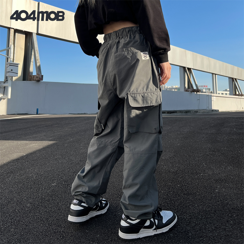 404MOB嘻哈街头多口袋工装裤男女个性潮流青少年休闲宽松直筒长裤