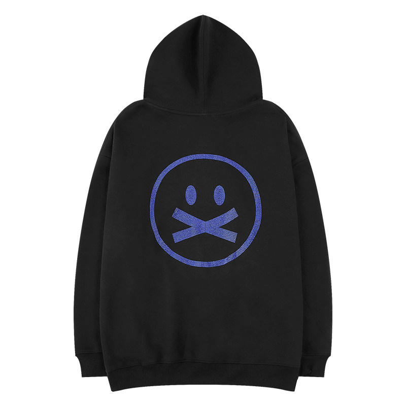 404mob烫钻高街笑脸印花连帽卫衣男女宽松纯棉卫衣