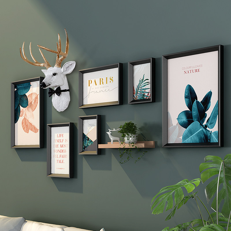 北欧风格装饰画客厅沙发背景墙鹿头挂画组合现代简约墙面麋鹿墙画