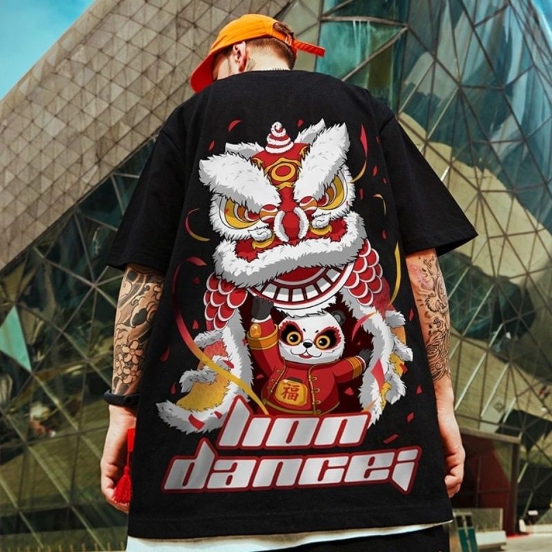 醒狮新款其他圆领男潮潮牌男装大码中国国风t恤