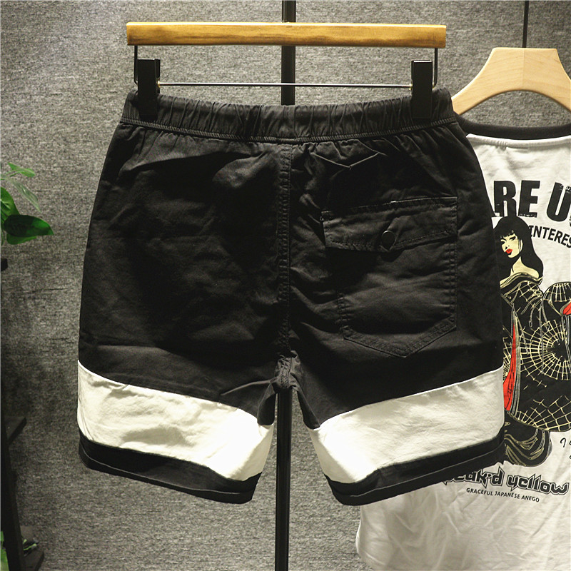 犀铁潮男2022年原创日系复古潮牌休闲短裤薄款撞色拼接直筒5分裤