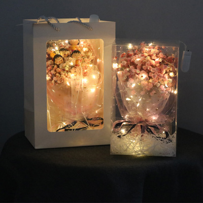 情人节满天星花束公仔ins灯串男朋友干花毕业花束送闺蜜生日礼物