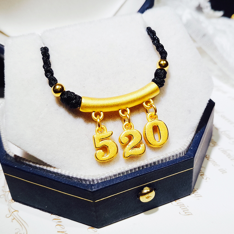 新款520黄金弯管铃铛吊坠女款999足金编绳项链3d硬金挂坠抖音同款
