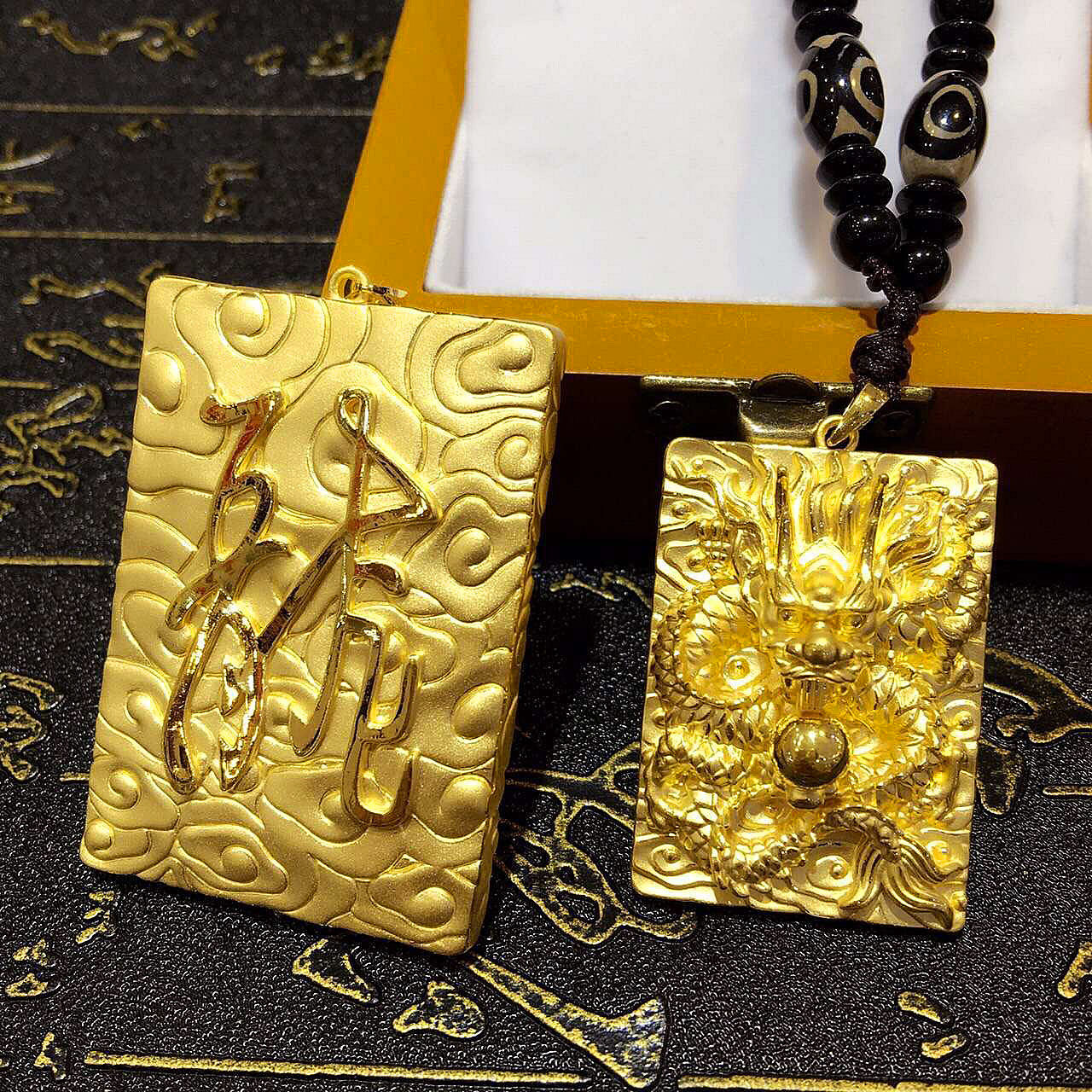 3d龙项链礼物父亲项链生肖霸气龙牌黄金吊坠颈饰