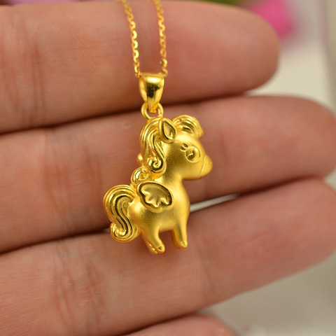 999足金生肖马时尚美女小马驹本命年黄金项链公主保利马吊坠女士