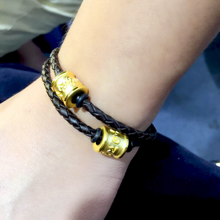 足金999男女情侣款手串路路通 3d硬金黄金六字真言大明咒转运珠