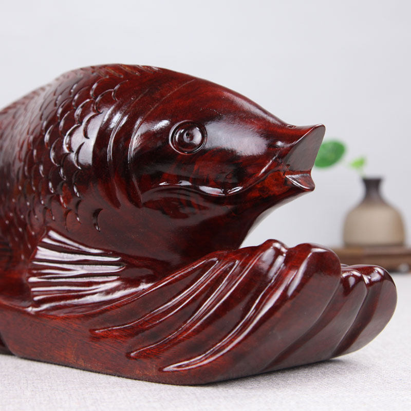 摆件红木雕刻工艺品东阳木雕花梨木鱼实木木色木雕