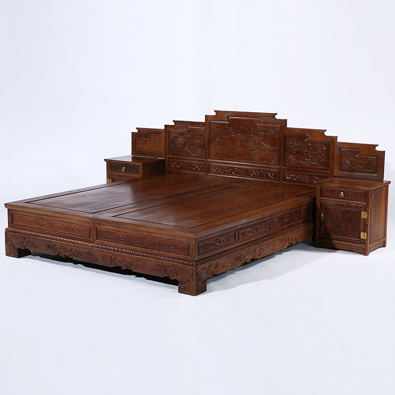红木家具鸡翅木卧室双人床18米中式主卧实木床榻大婚红木床