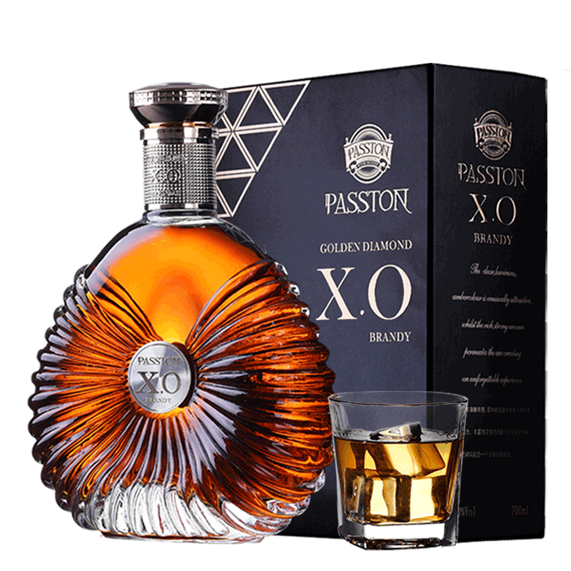 法国金钻xo白兰地brandy酒40度洋酒烈酒 700ml礼盒装送酒杯礼袋