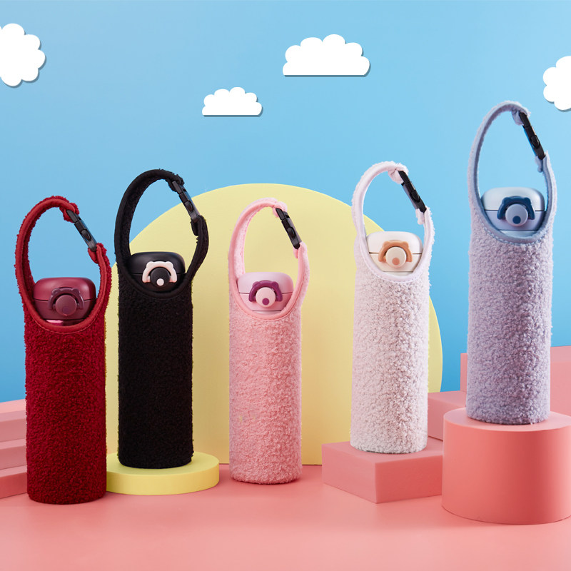 保温杯保护套绒布毛绒布便携手提背带斜跨玻璃杯通用杯套