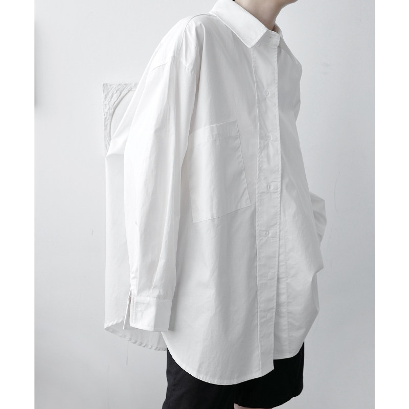 春秋禁欲设计白色衬衣男女韩版宽松落肩oversize衬衫