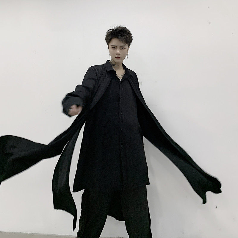 衬衫春秋痞帅心机设计禁欲系男装假两件网红衬衫