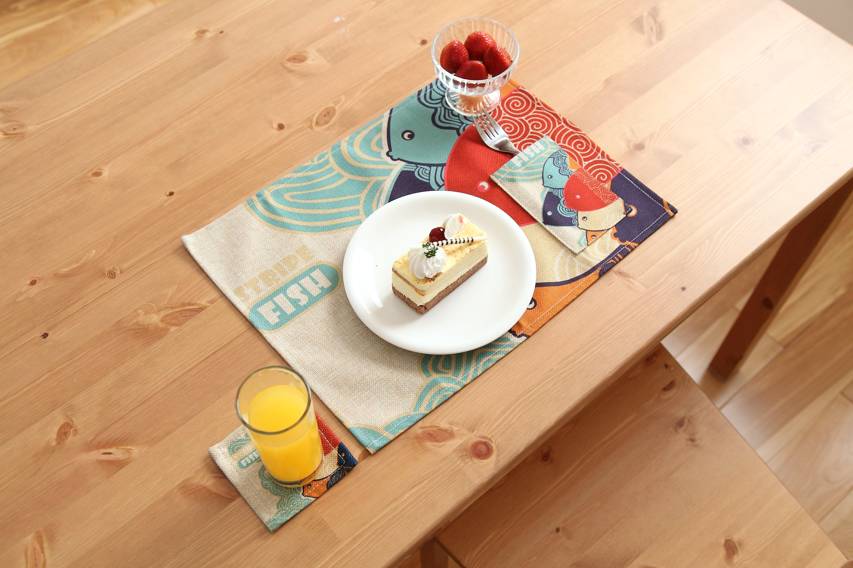 mzao日式餐垫创意卡通棉麻布艺盘子混纺隔热餐垫