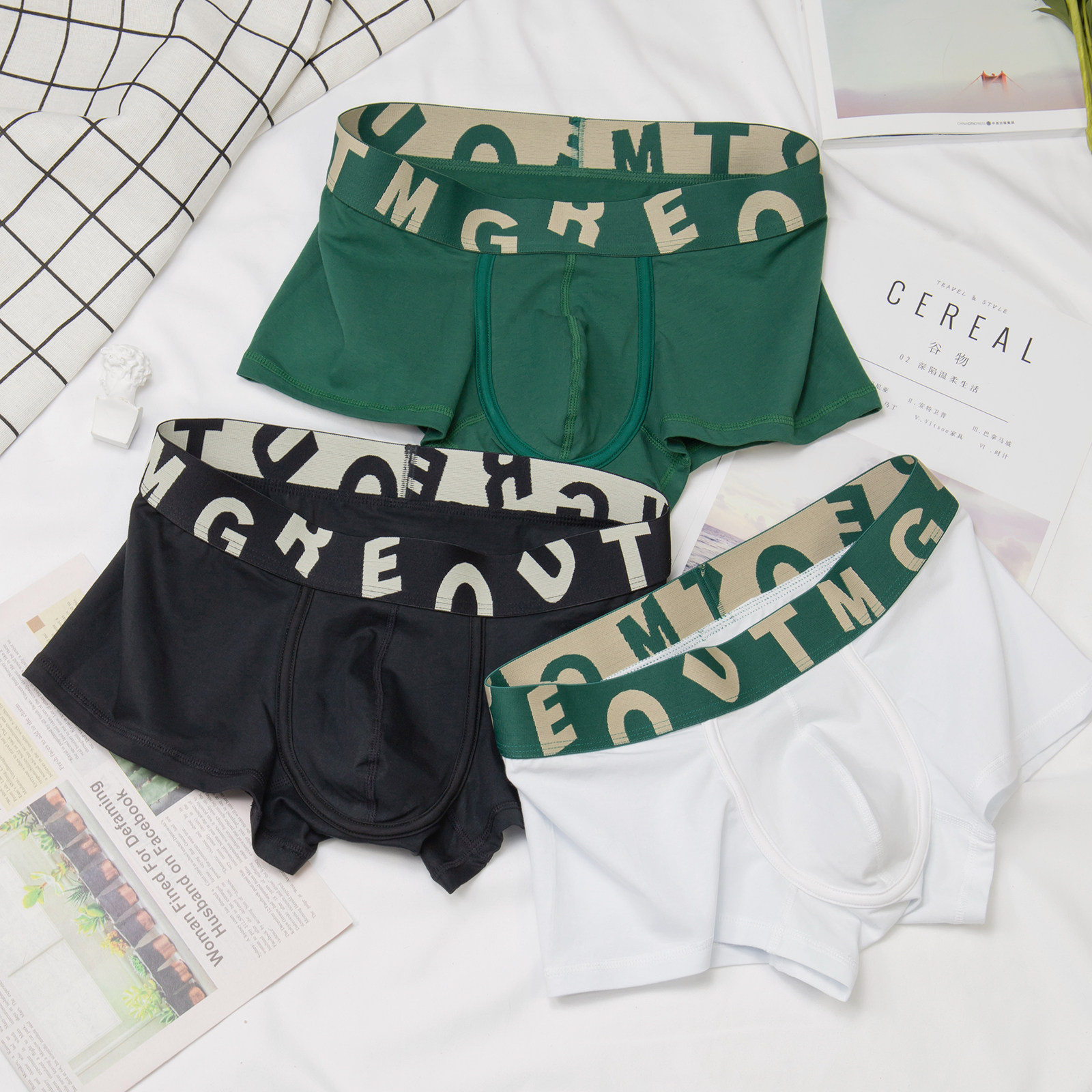 野原先生男士内裤纯棉平角舒适纯色薄款透气四角男平角内裤