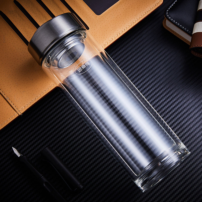 茶杯思乐得双层玻璃杯男士带盖泡茶商务便携耐热玻璃杯