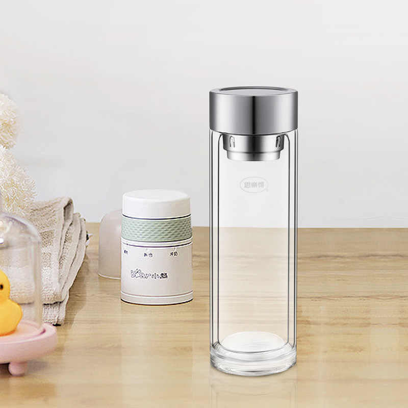 思乐得玻璃杯双层隔热水杯家用耐热加厚过滤泡茶玻璃杯