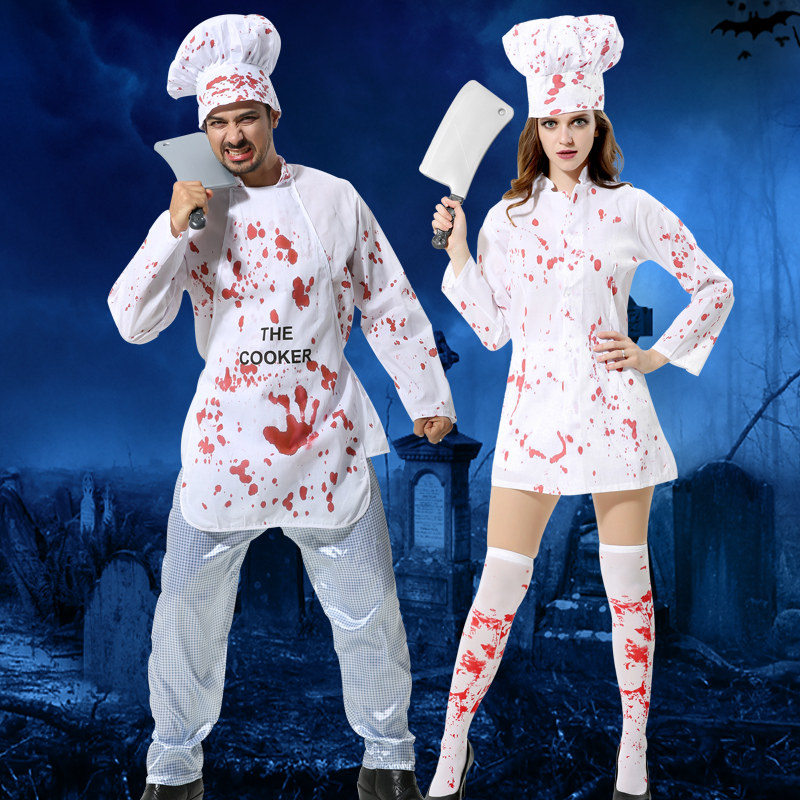 服装万圣节鬼节派对晚会表演恐怖血腥厨师染血服饰