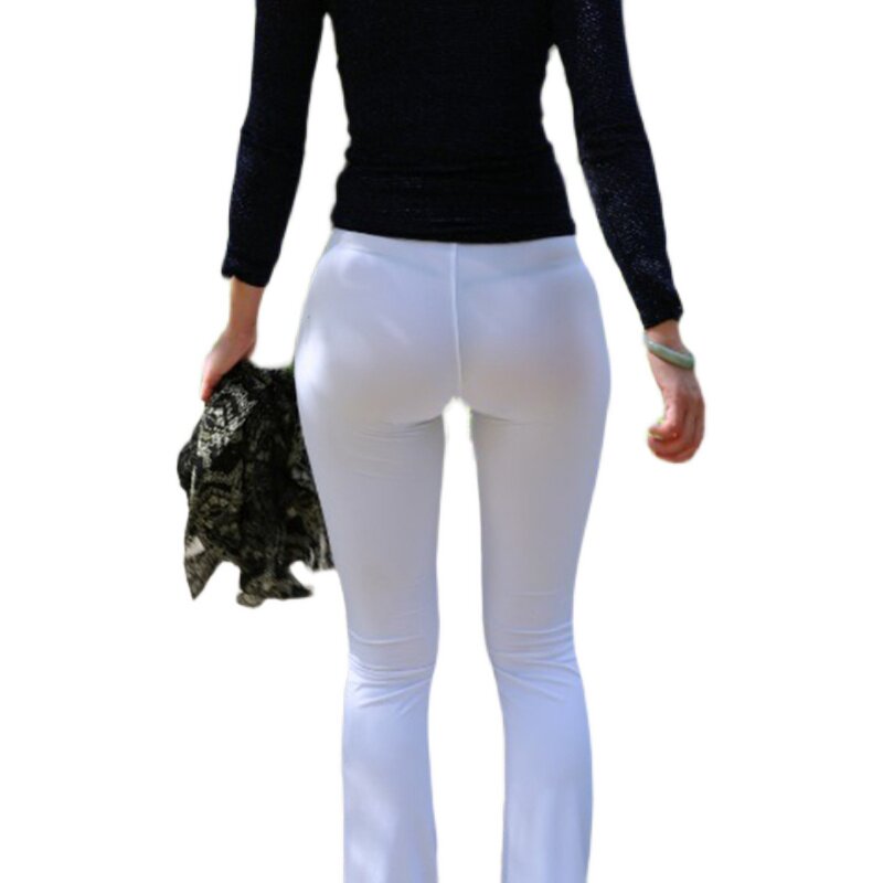 超薄透视半透明紧身手感丝滑微喇叭长裤走光夜店小心机野外露女款