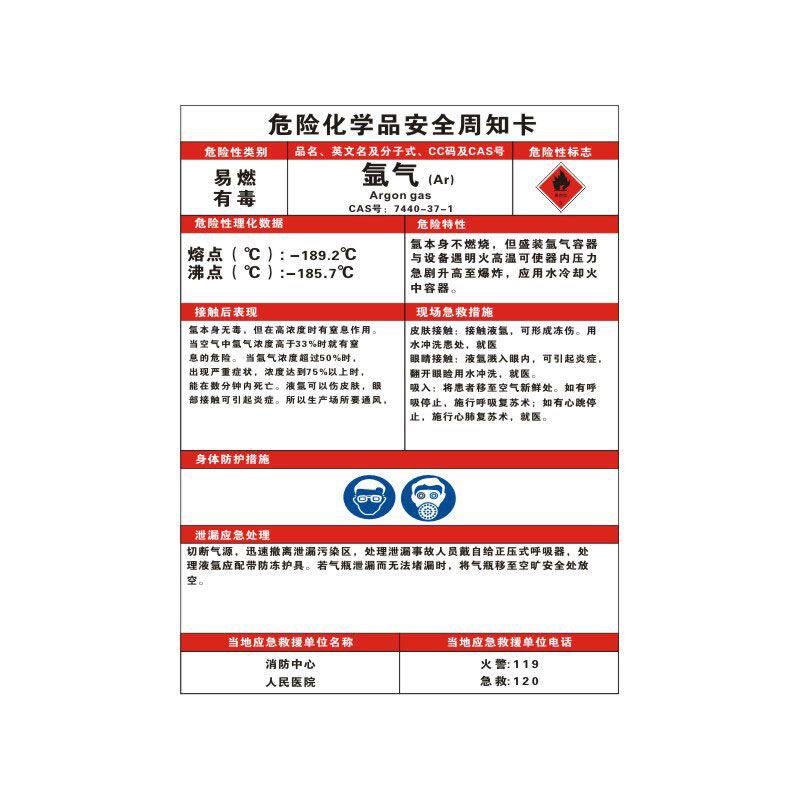氩气中毒定制标牌提示标示警示标志标识危险品标志牌