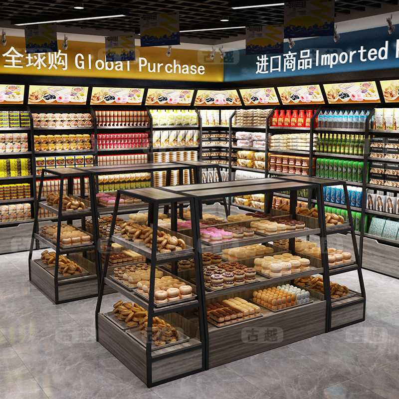 展示架零食货架小食食品面包架子边柜商用蛋糕面包架