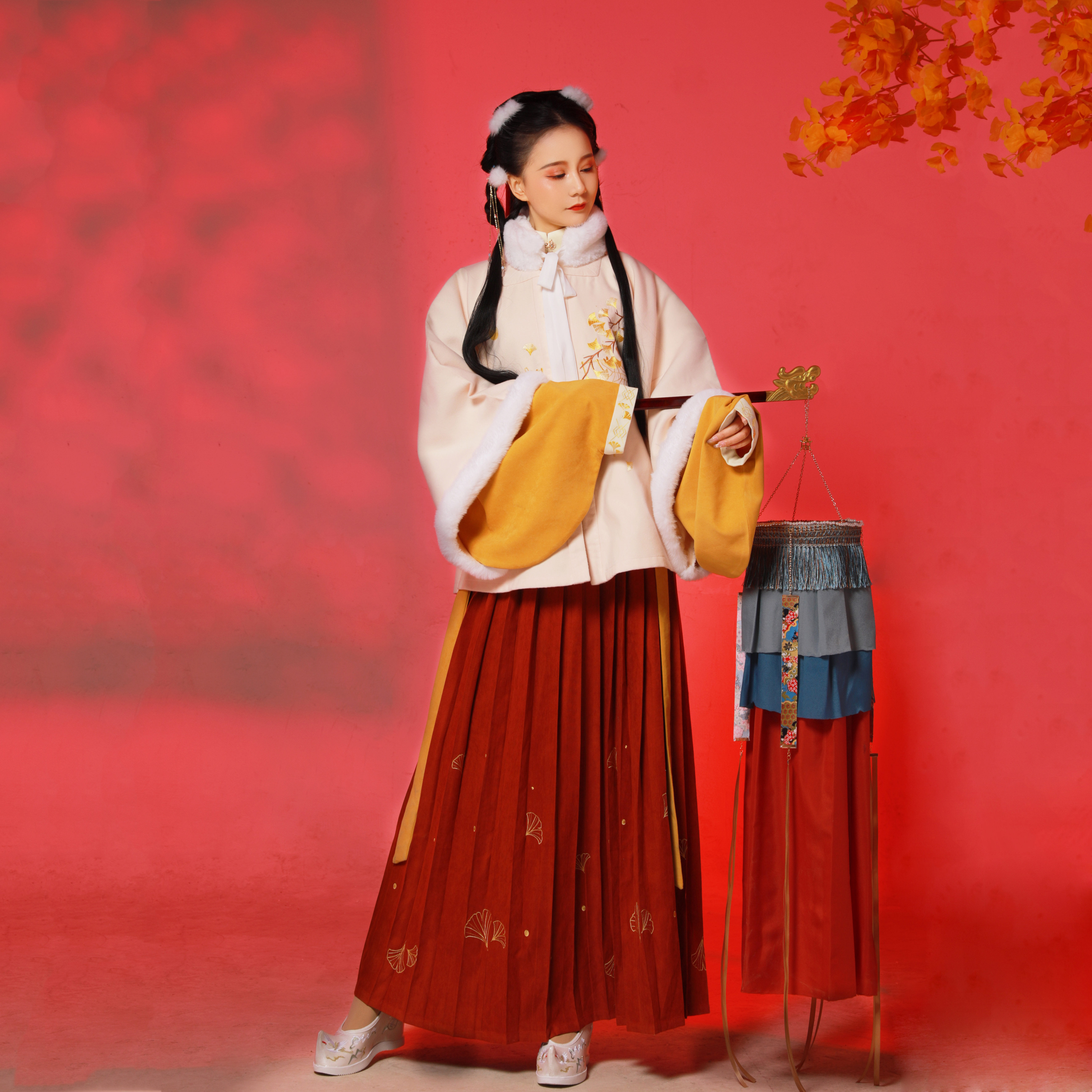 明制汉服冬季全套白菜三件件套过年三山阁原创汉服