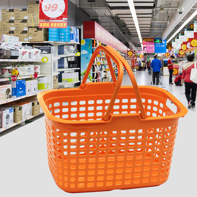 久固隆超市手提篮购物篮蓝子加厚大号收纳框买菜篮购物筐塑料框子