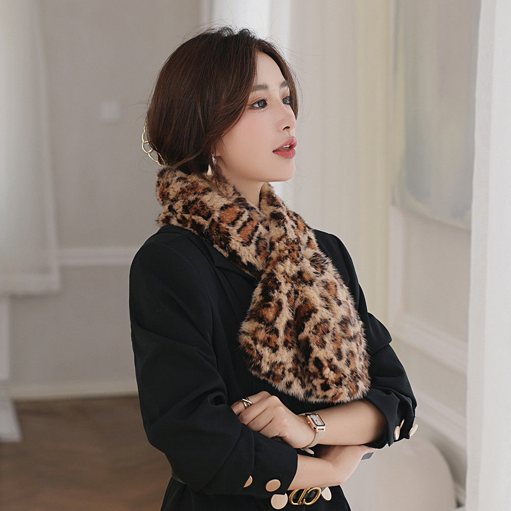 豹纹水貂皮草围巾女冬季貂毛水貂围脖毛毛围巾真毛百搭双面韩版