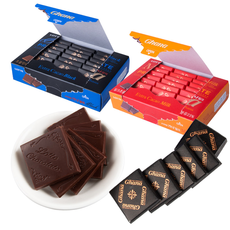 韩国进口食品乐天黑/牛奶加纳巧克力90g*2盒黑巧克力零食2盒包邮￥15.